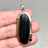 Black Tourmaline Oval Raw Pendant in a Decorative Setting KPGJ4595