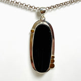 Black Tourmaline Oval Raw Pendant in a Decorative Setting KPGJ4595