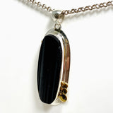 Black Tourmaline Oval Raw Pendant in a Decorative Setting KPGJ4595