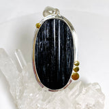 Black Tourmaline Oval Raw Pendant in a Decorative Setting KPGJ4596