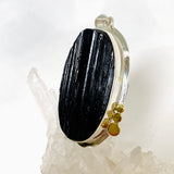 Black Tourmaline Oval Raw Pendant in a Decorative Setting KPGJ4596