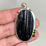 Black Tourmaline Oval Raw Pendant in a Decorative Setting KPGJ4596