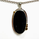 Black Tourmaline Oval Raw Pendant in a Decorative Setting KPGJ4596