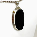 Black Tourmaline Oval Raw Pendant in a Decorative Setting KPGJ4596