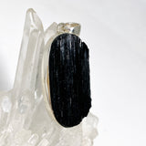 Black Tourmaline Oval Raw Pendant in a Decorative Setting KPGJ4597