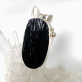 Black Tourmaline Oval Raw Pendant in a Decorative Setting KPGJ4597