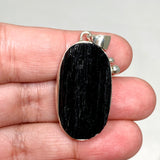 Black Tourmaline Oval Raw Pendant in a Decorative Setting KPGJ4597