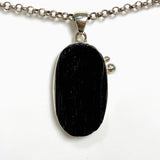 Black Tourmaline Oval Raw Pendant in a Decorative Setting KPGJ4597