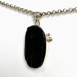 Black Tourmaline Oval Raw Pendant in a Decorative Setting KPGJ4597