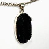 Black Tourmaline Oval Raw Pendant in a Decorative Setting KPGJ4597