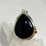 Black Tourmaline Teardrop Cabochon Pendant in a Decorative Setting KPGJ4593