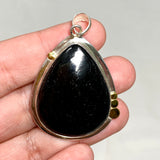 Black Tourmaline Teardrop Cabochon Pendant in a Decorative Setting KPGJ4593