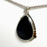 Black Tourmaline Teardrop Cabochon Pendant in a Decorative Setting KPGJ4593