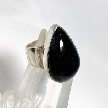 Black Tourmaline Teardrop Cabochon Ring Size 8 KRGJ3273