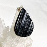 Black Tourmaline Teardrop Raw Pendant in a Decorative Setting KPGJ4599