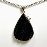 Black Tourmaline Teardrop Raw Pendant in a Decorative Setting KPGJ4599