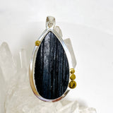 Black Tourmaline Teardrop Raw Pendant in a Decorative Setting KPGJ4600