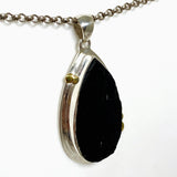 Black Tourmaline Teardrop Raw Pendant in a Decorative Setting KPGJ4600