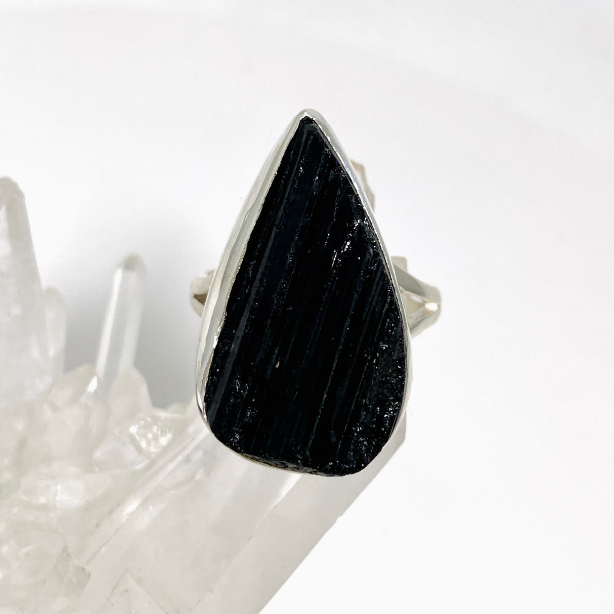 Black Tourmaline Teardrop Raw Split Band Ring Size 10 KRGJ3276