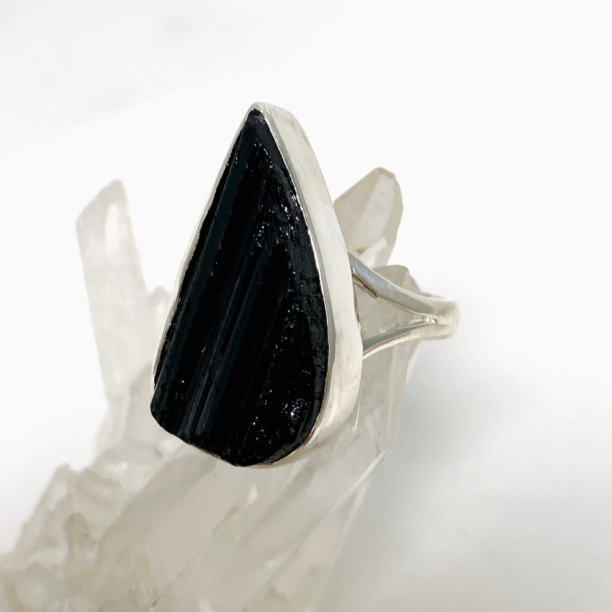 Black Tourmaline Teardrop Raw Split Band Ring Size 10 KRGJ3276