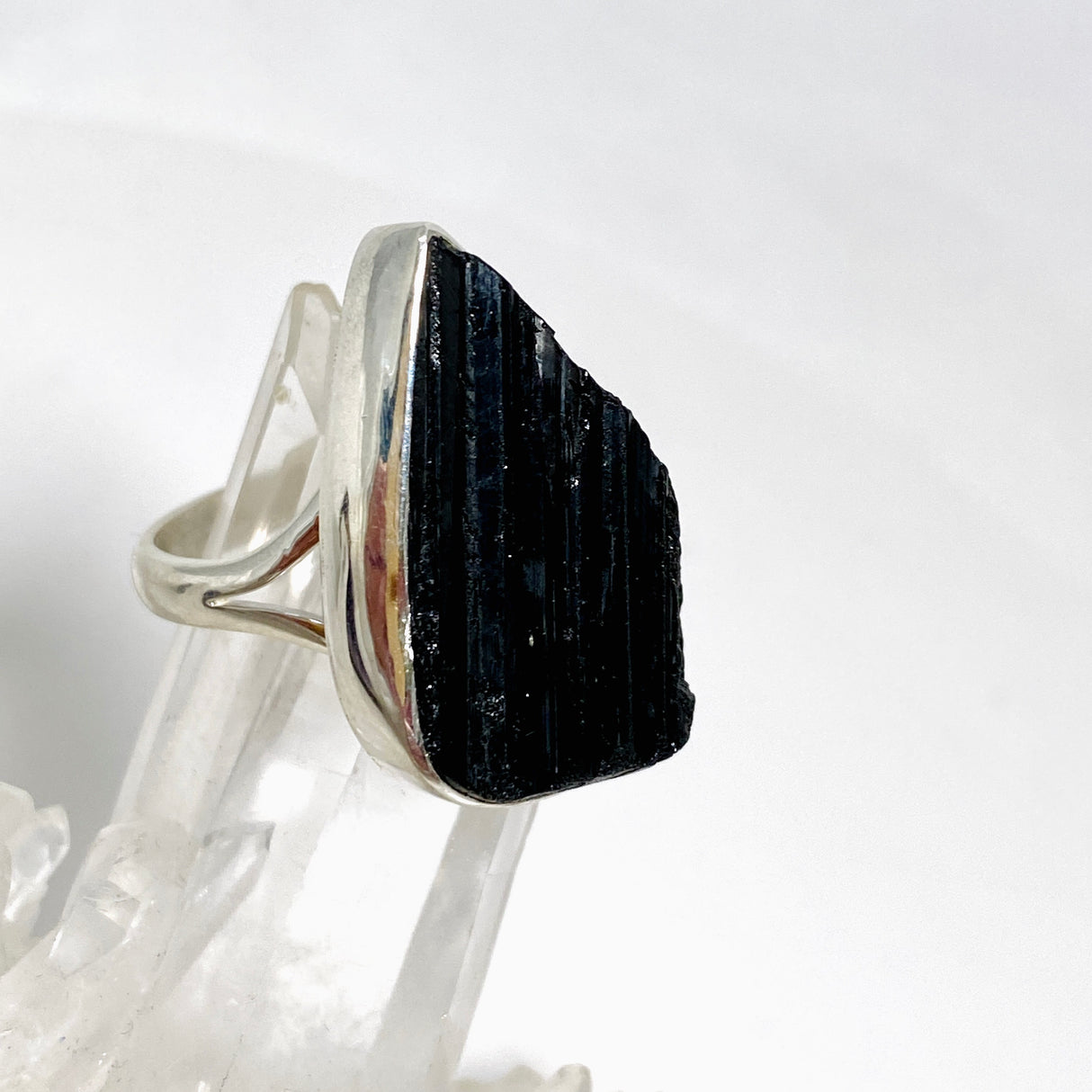 Black Tourmaline Teardrop Raw Split Band Ring Size 10 KRGJ3276