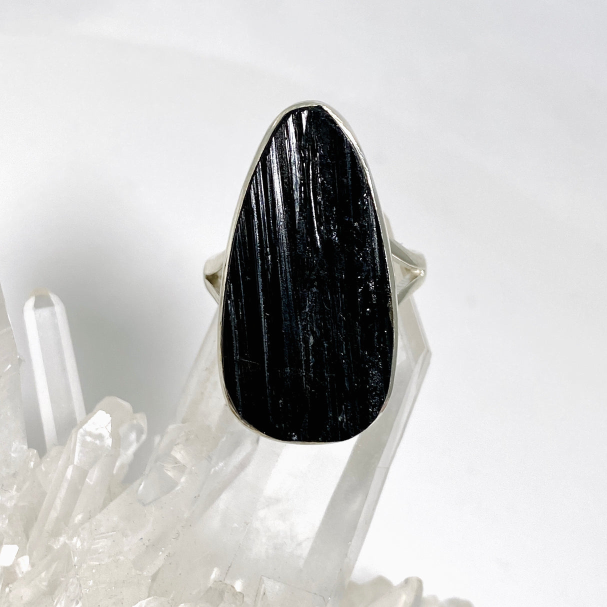 Black Tourmaline Teardrop Raw Split Band Ring Size 9 KRGJ3275