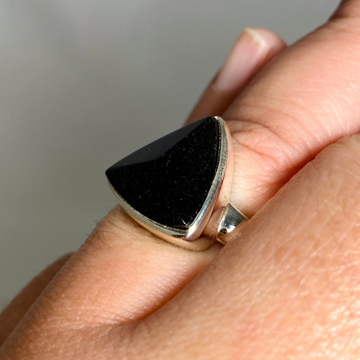 Black Tourmaline Triangular Faceted Ring Size 10 PRGJ495