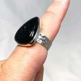 Black Tourmaline Teardrop Hammered Band Ring Size 9 KRGJ2873