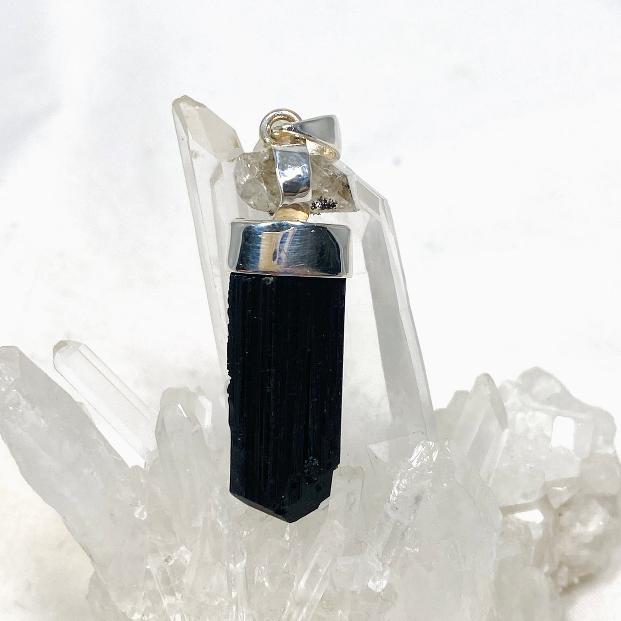 Black Tourmaline with Black Tourmaline in Quartz Raw Pendant KPGJ3695