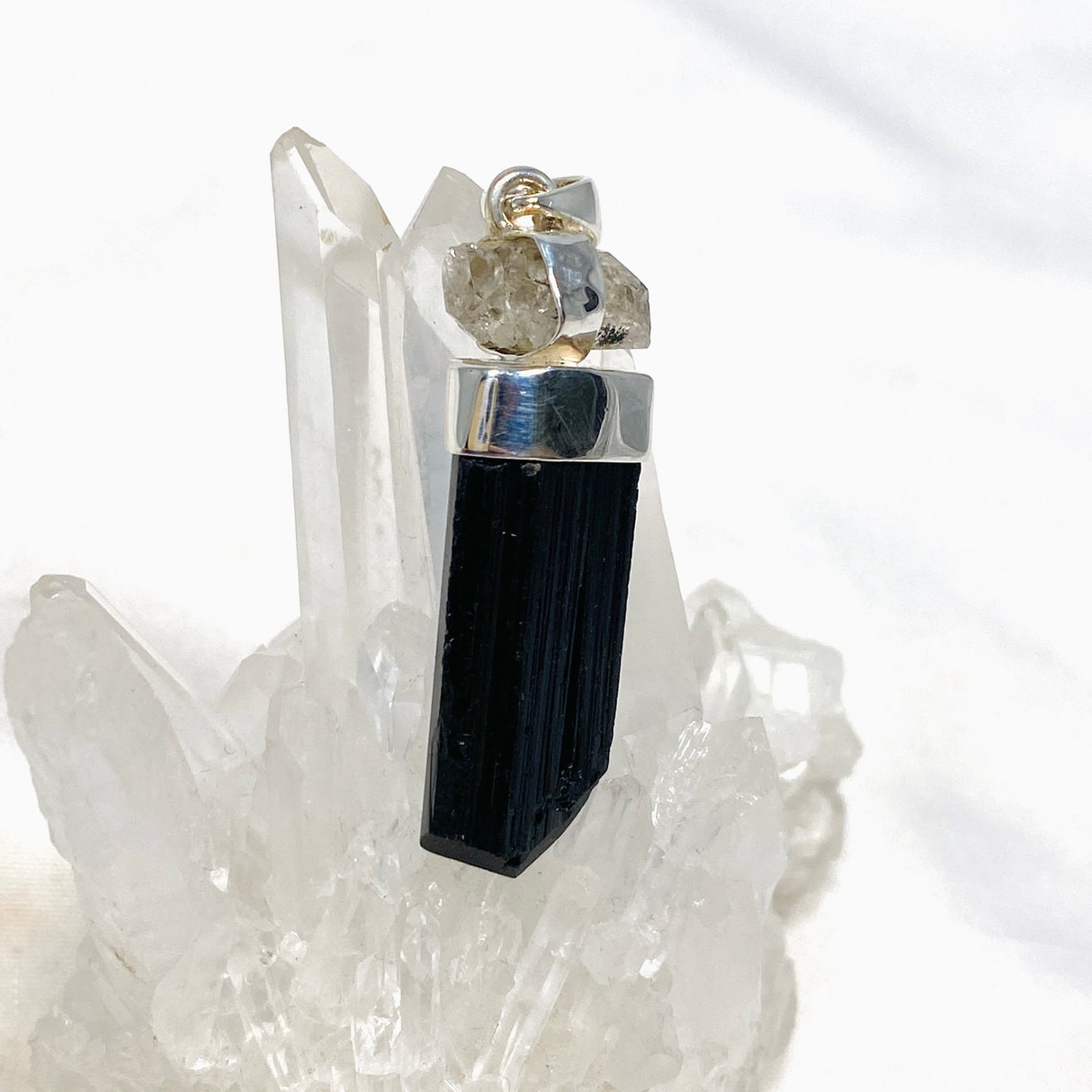 Black Tourmaline with Black Tourmaline in Quartz Raw Pendant KPGJ3695