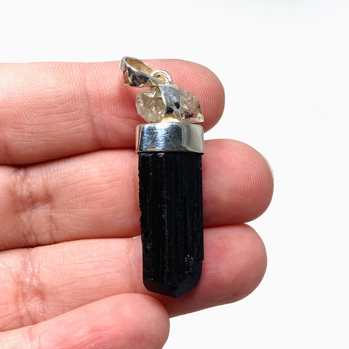 Black Tourmaline with Black Tourmaline in Quartz Raw Pendant KPGJ3695