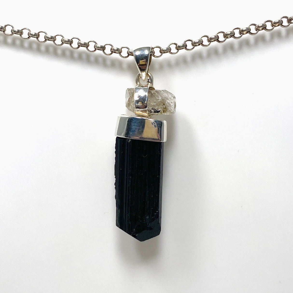 Black Tourmaline with Black Tourmaline in Quartz Raw Pendant KPGJ3695