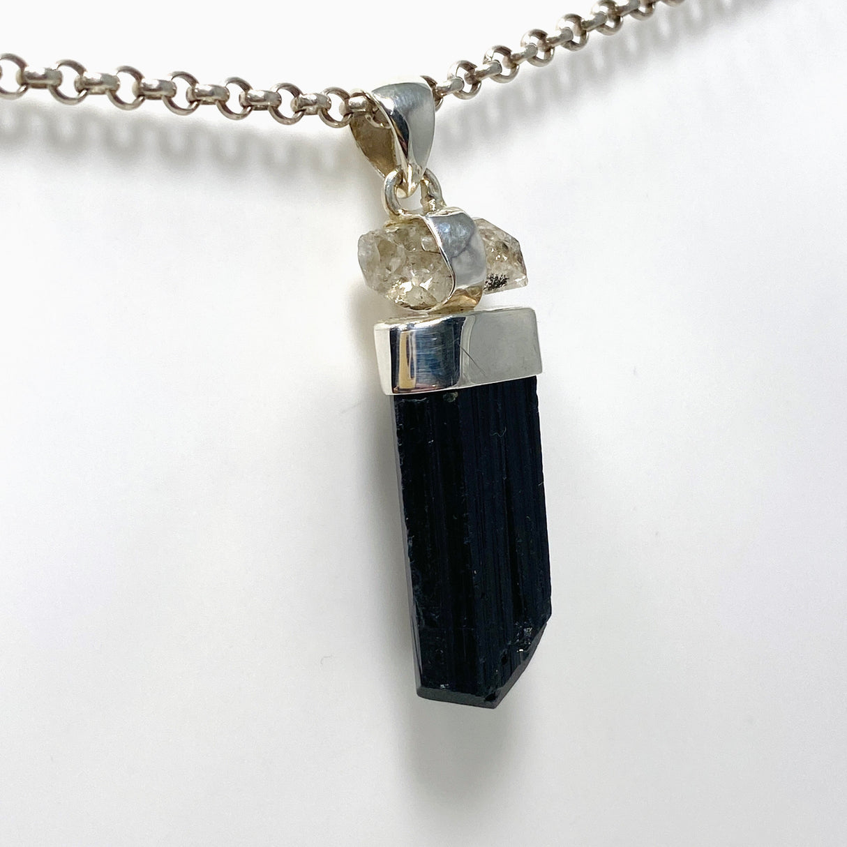 Black Tourmaline with Black Tourmaline in Quartz Raw Pendant KPGJ3695