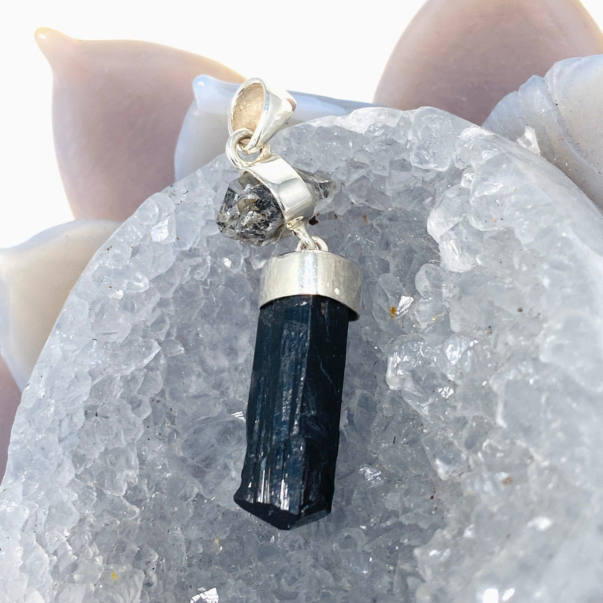 Black Tourmaline with Black Tourmaline in Quartz Raw Pendant KPGJ3700