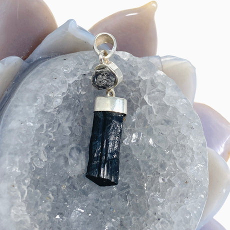 Black Tourmaline with Black Tourmaline in Quartz Raw Pendant KPGJ3700