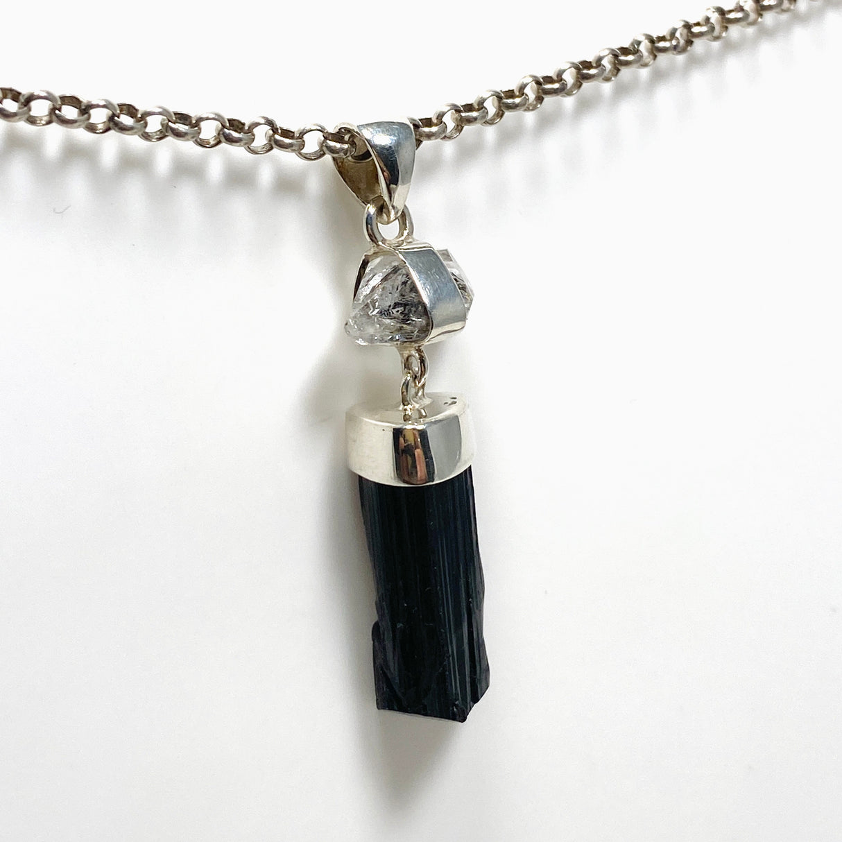 Black Tourmaline with Black Tourmaline in Quartz Raw Pendant KPGJ3700