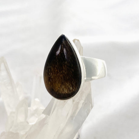 Black Sunstone Teardrop Cabochon Ring Size 9 KRGJ3333