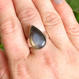 Black Sunstone Teardrop Cabochon Ring Size 9 KRGJ3333