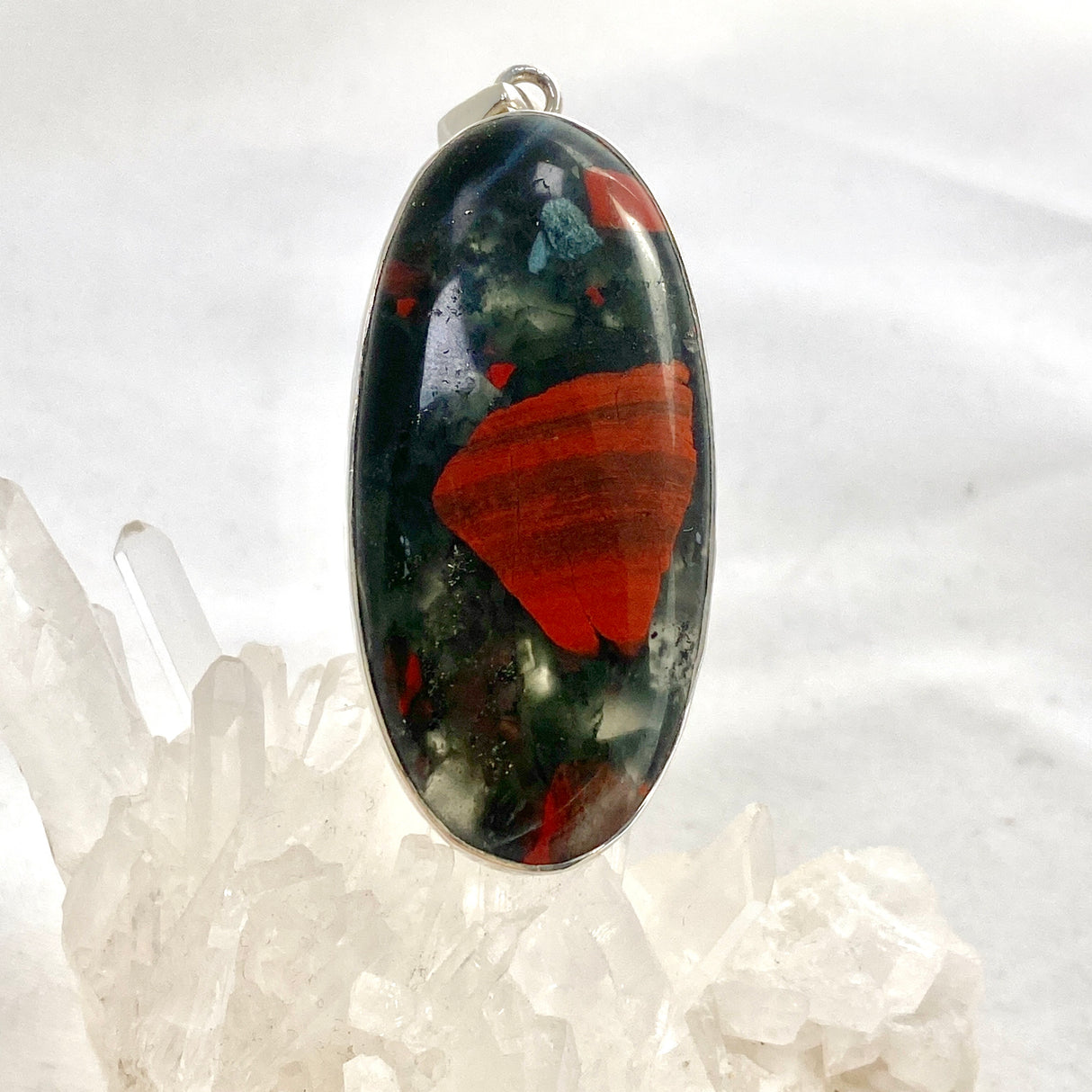 Bloodstone Oval Cabochon Pendant in a Hammered Setting KPGJ4739