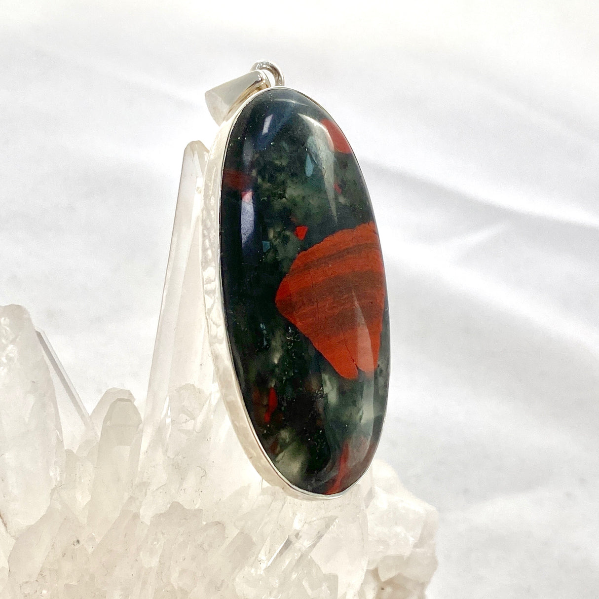 Bloodstone Oval Cabochon Pendant in a Hammered Setting KPGJ4739