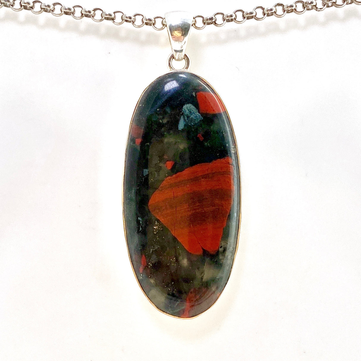 Bloodstone Oval Cabochon Pendant in a Hammered Setting KPGJ4739