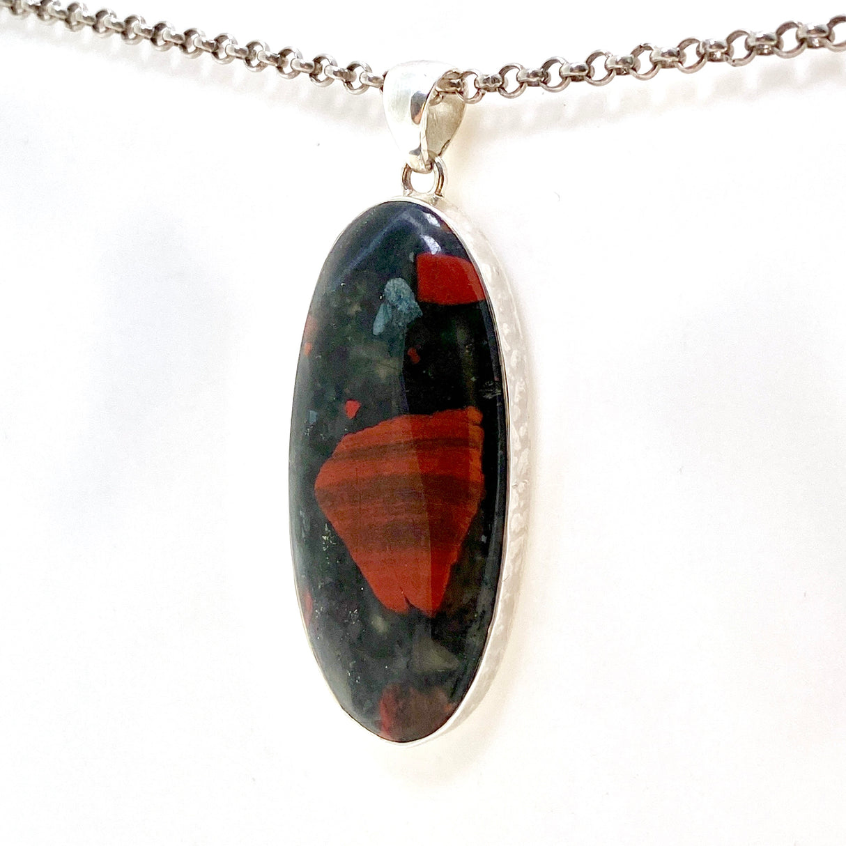 Bloodstone Oval Cabochon Pendant in a Hammered Setting KPGJ4739