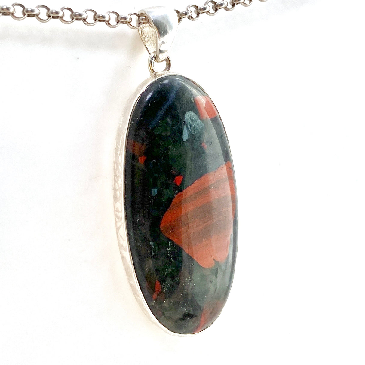 Bloodstone Oval Cabochon Pendant in a Hammered Setting KPGJ4739