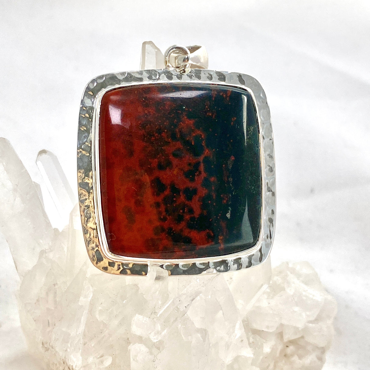 Bloodstone Square Cabochon Pendant in a Hammered Setting KPGJ4743