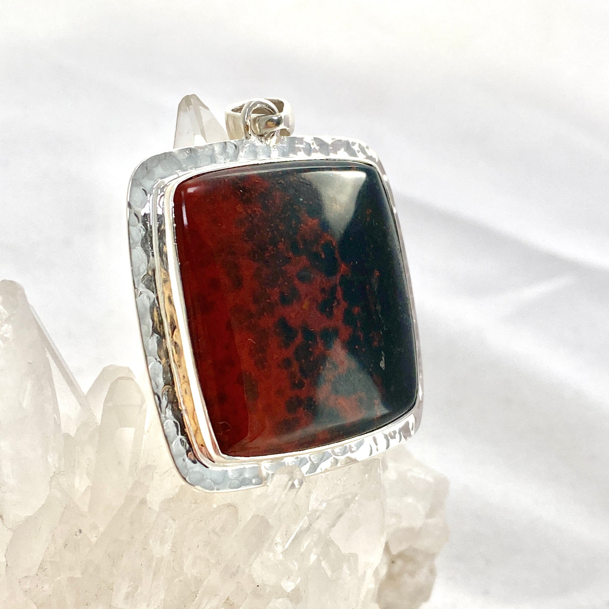 Bloodstone Square Cabochon Pendant in a Hammered Setting KPGJ4743