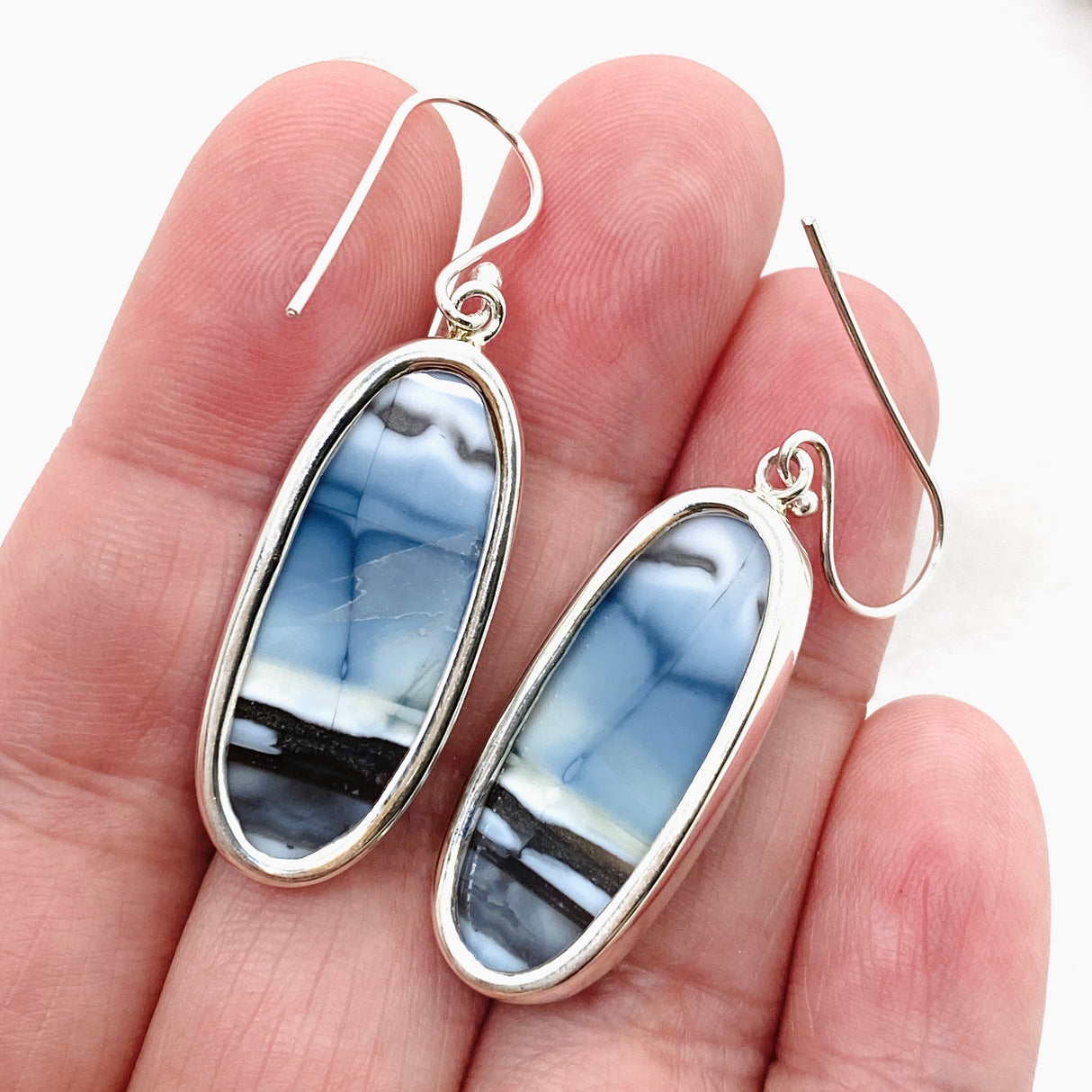 Blue Owhyee Opal Oval Cabochon Earrings KEGJ1535