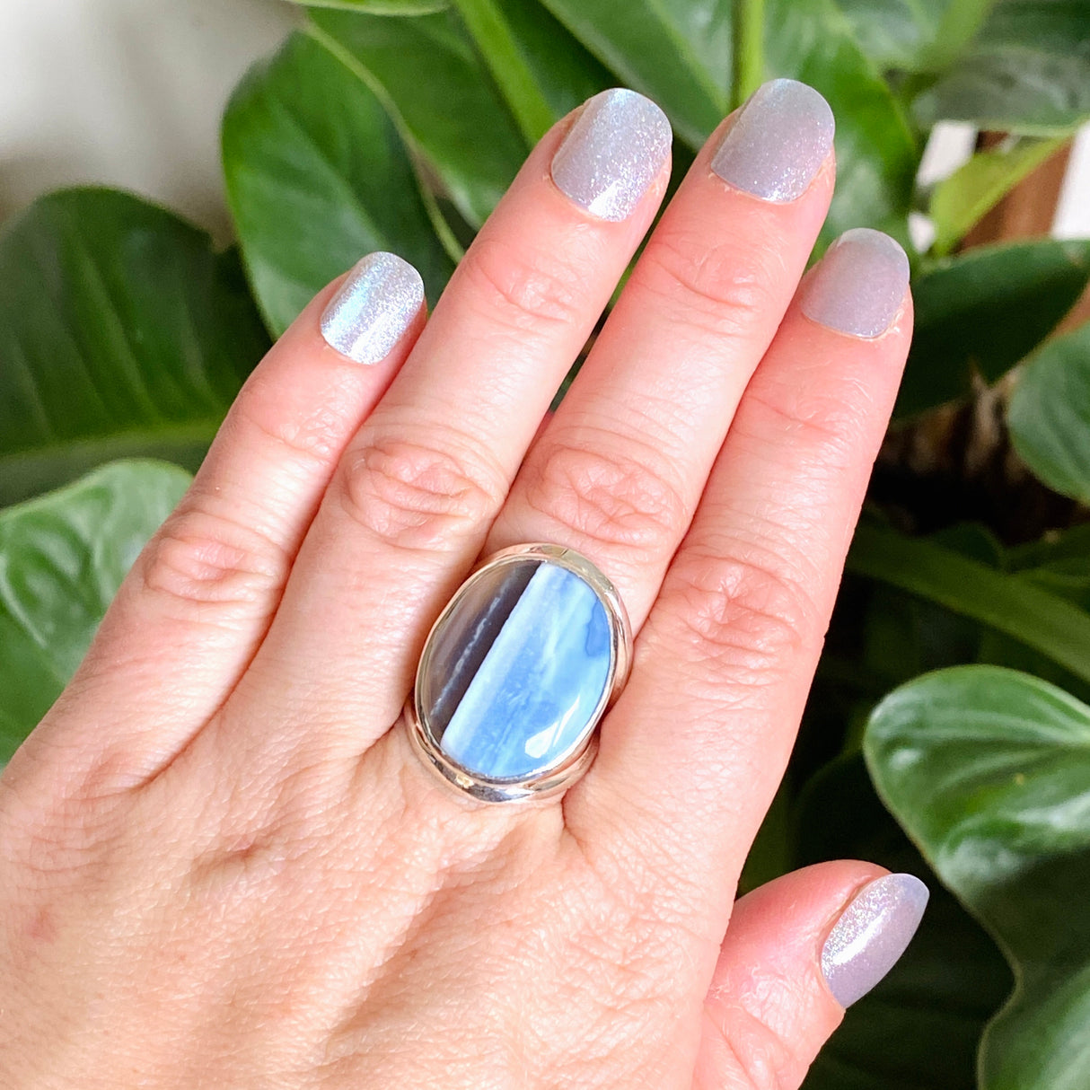 Blue Owhyee Opal Oval Cabochon Ring Size 9 KRGJ3304