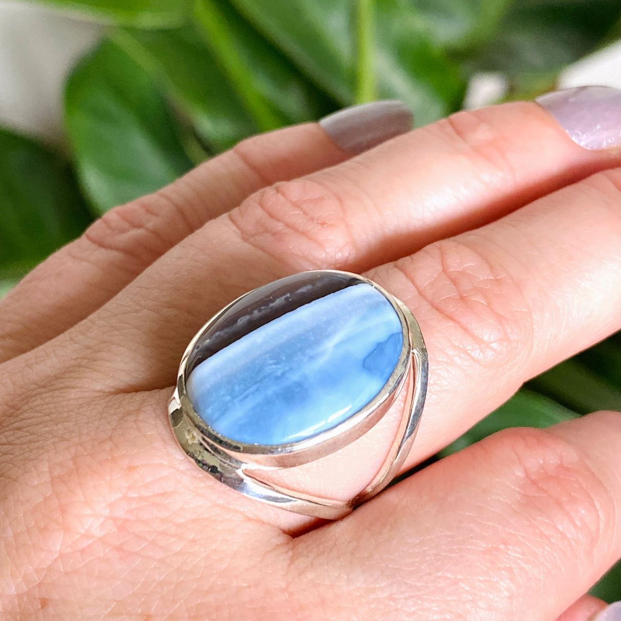 Blue Owhyee Opal Oval Cabochon Ring Size 9 KRGJ3304