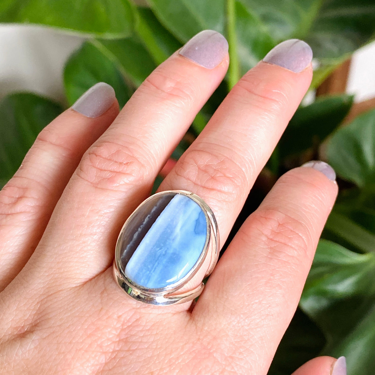 Blue Owhyee Opal Oval Cabochon Ring Size 9 KRGJ3304