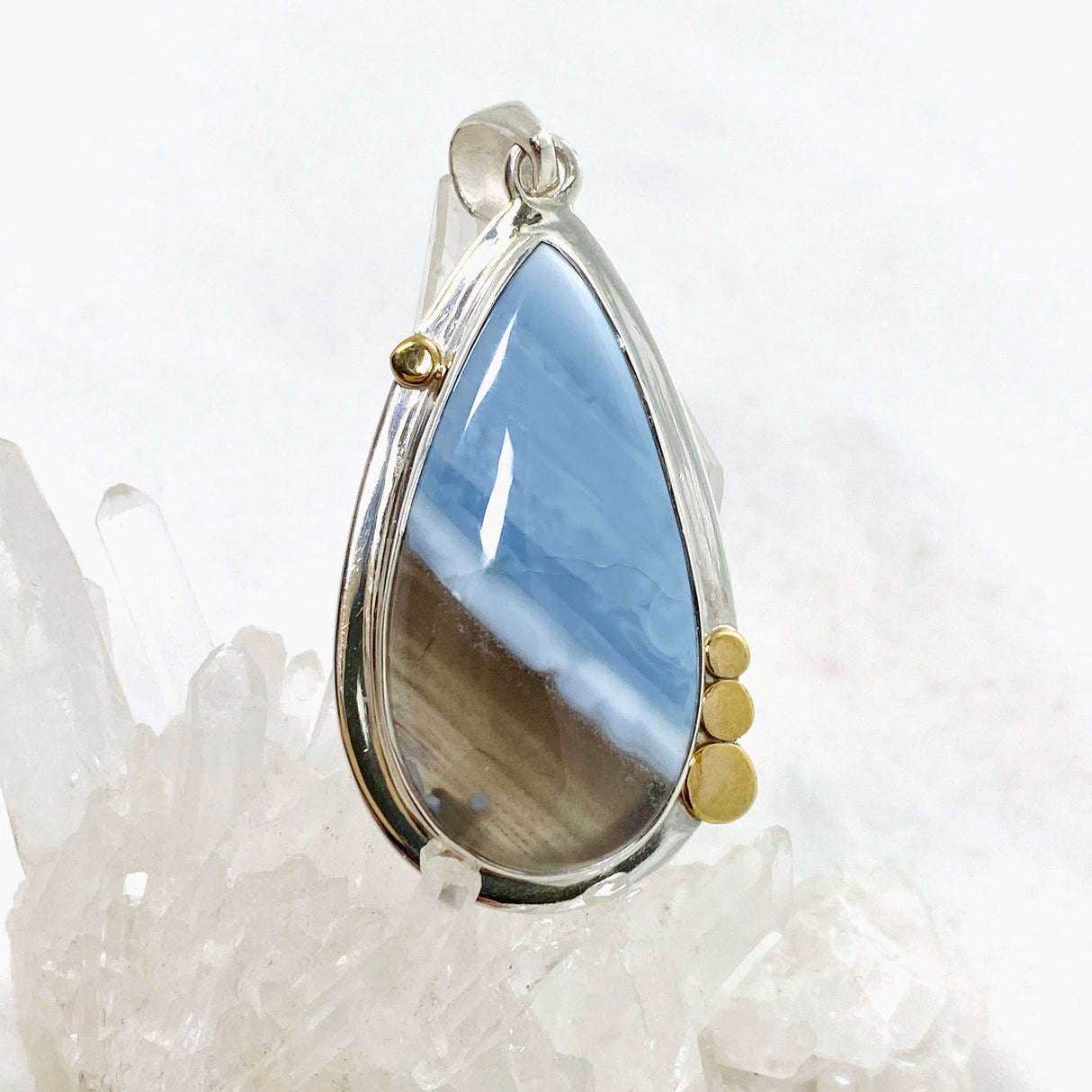 Blue Owhyee Opal Teardrop Cabochon Pendant with Brass Details KPGJ4649